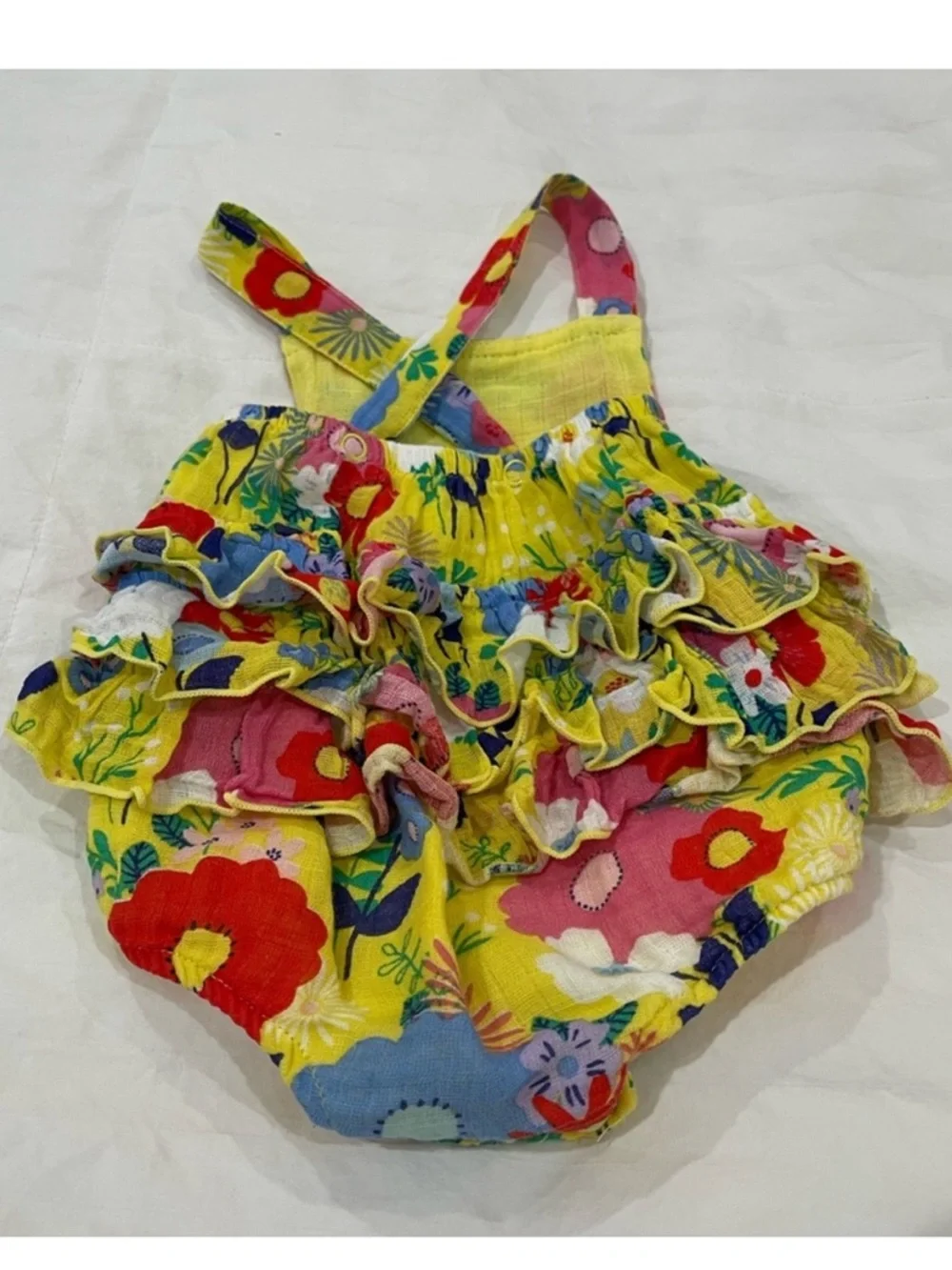 Angel Dear Yellow Floral Ruffle Sunsuit Romper 0-3 months